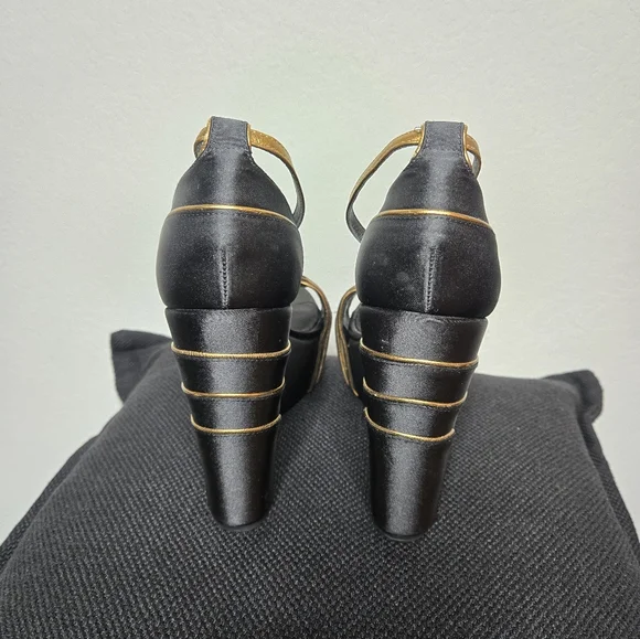 Tory Burch Black and Gold Wedges - Picture 3 of 5
